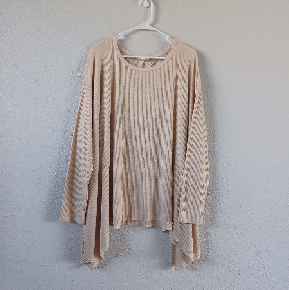 Heyson Beige Asymmetrical Ribbed Knit Top